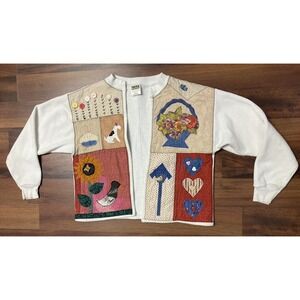 VTG TULTEX Womens Medium Grandmacore Style Cardigan Sweater Quilted Pattern